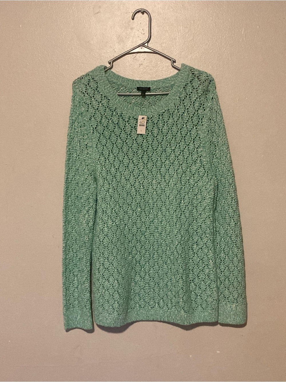 Talbots Mint Open-Weave Crewneck Sweater